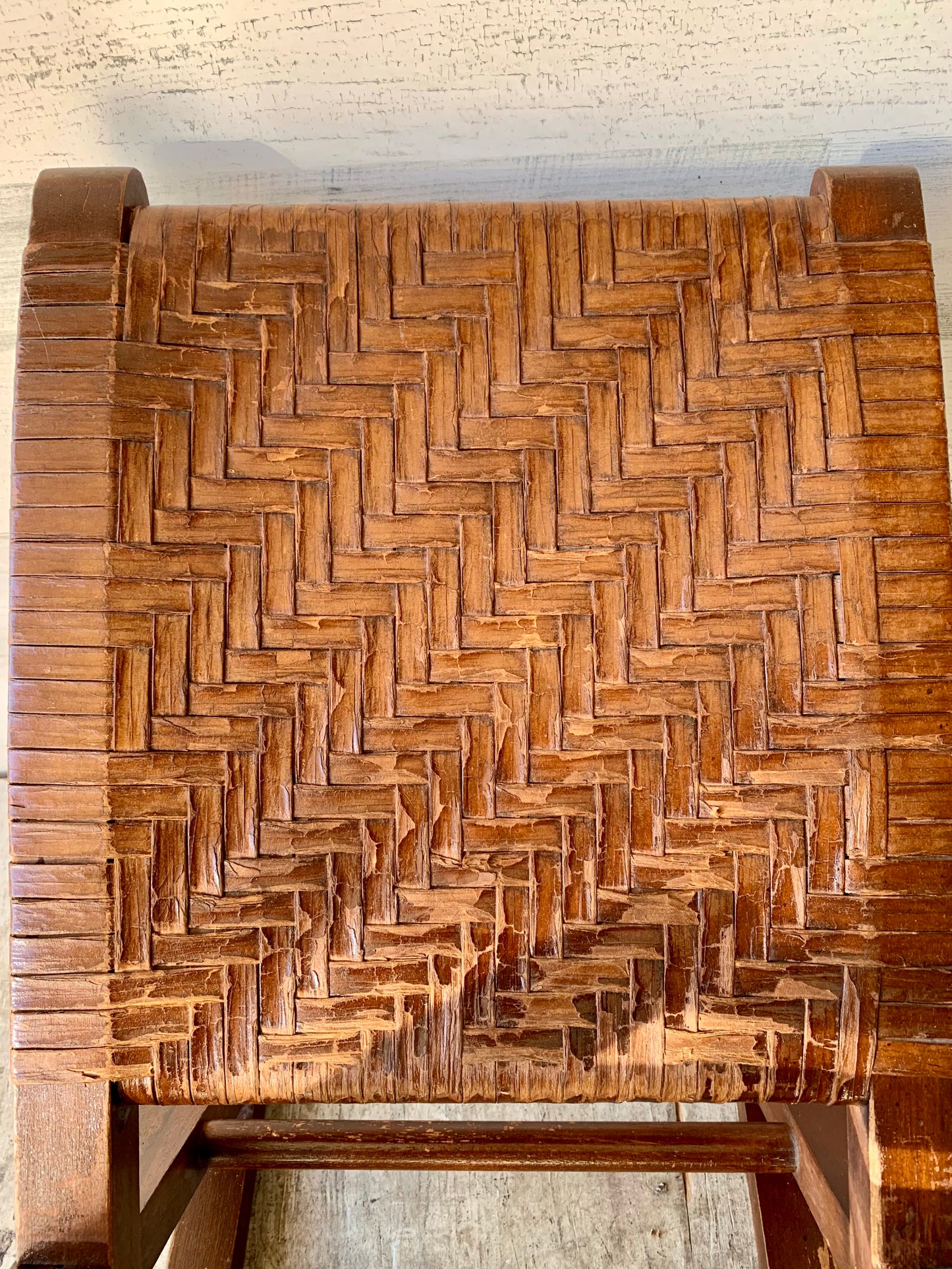 Antique Leather and Wood Foot Rest Rocker