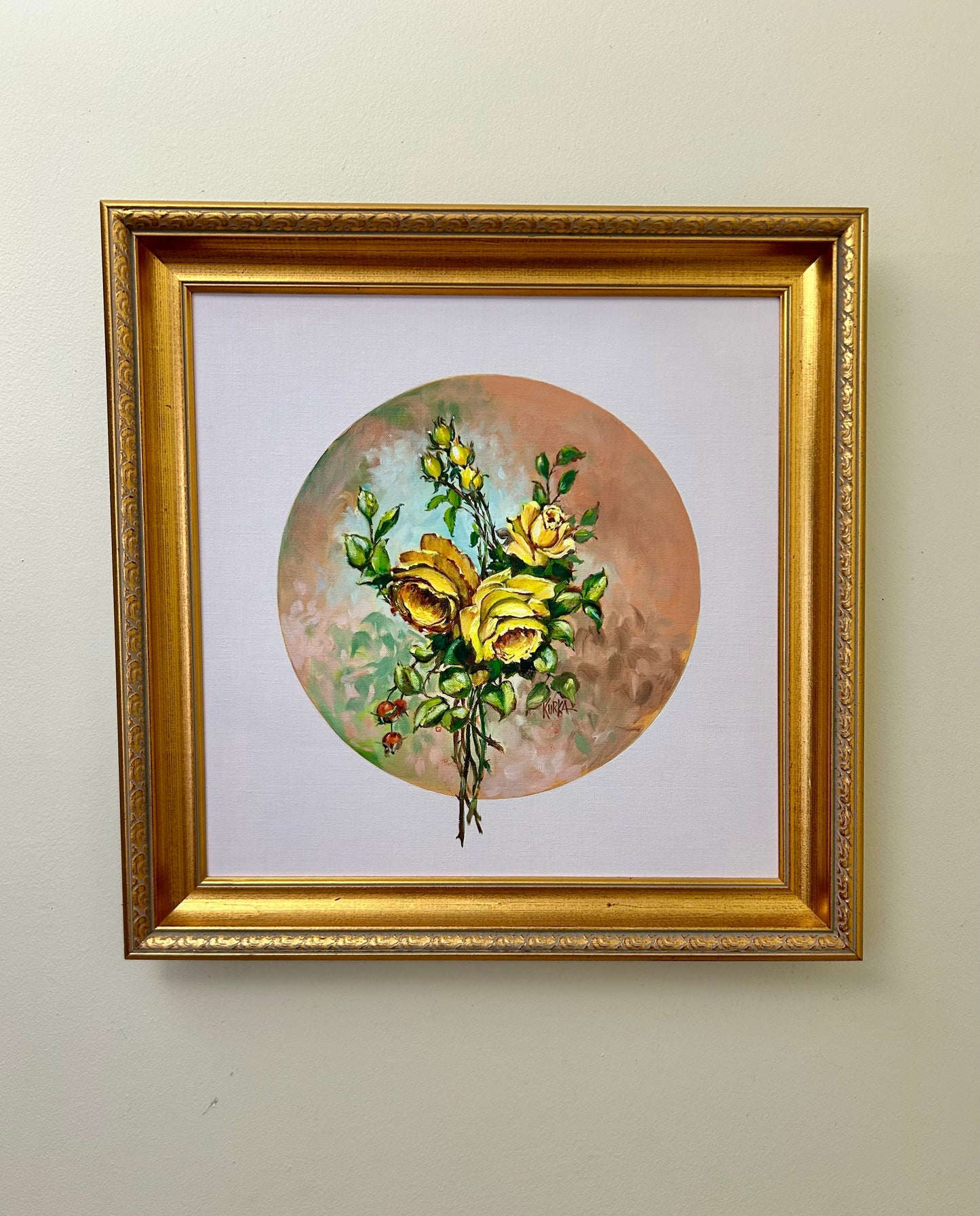 Vintage Framed Yellow Floral Artwork