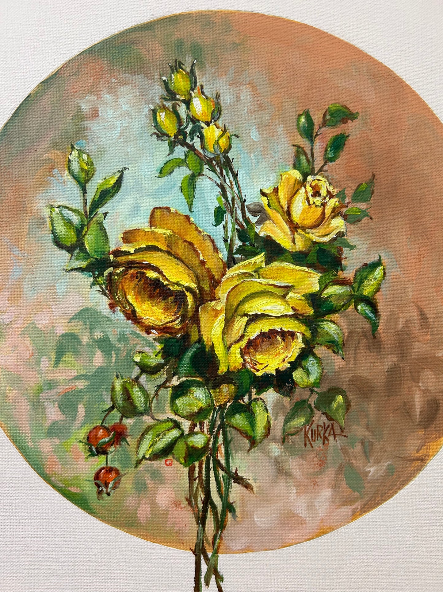 Vintage Framed Yellow Floral Artwork