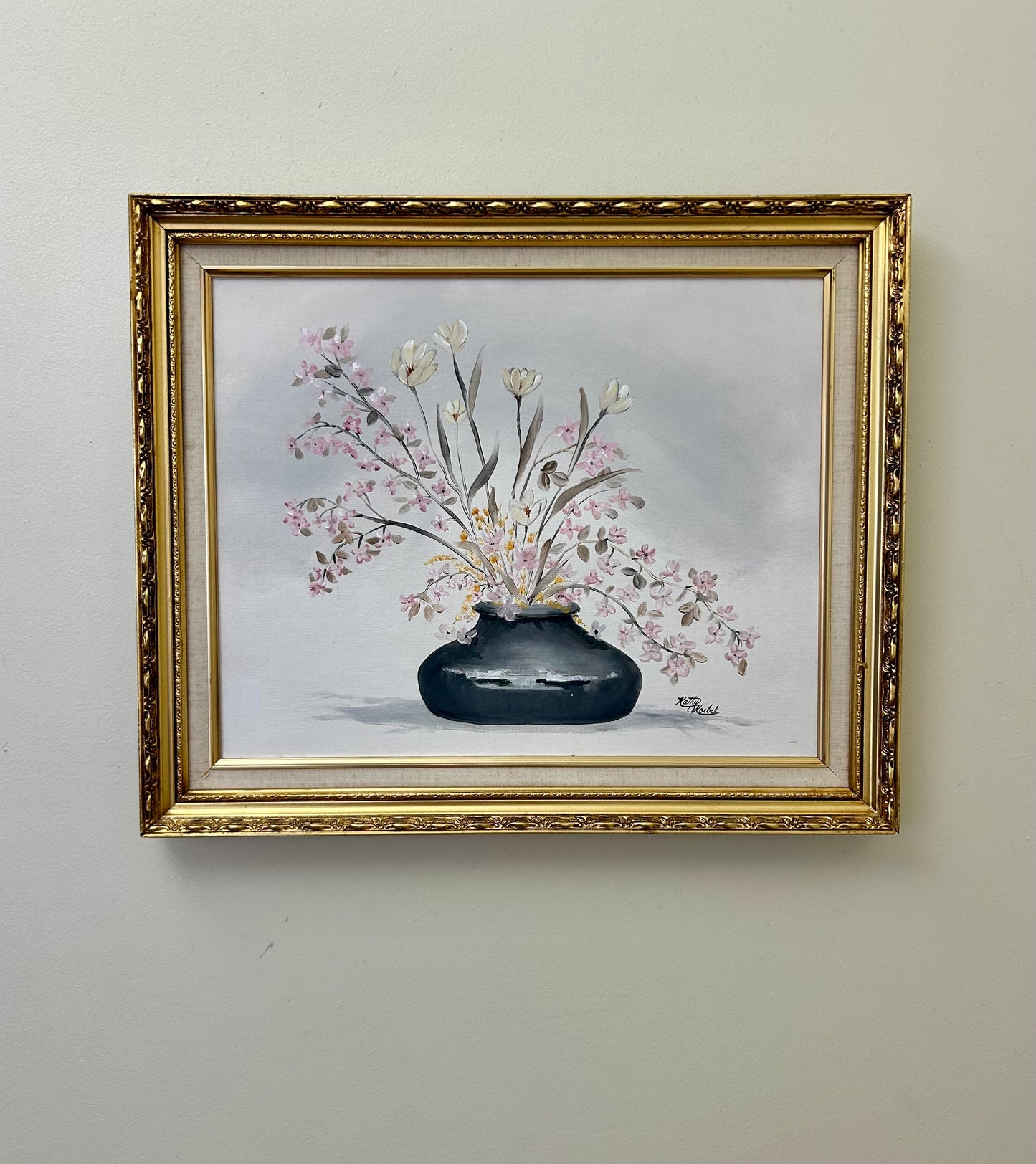 Vintage Framed Hand Painted Floral Artwork