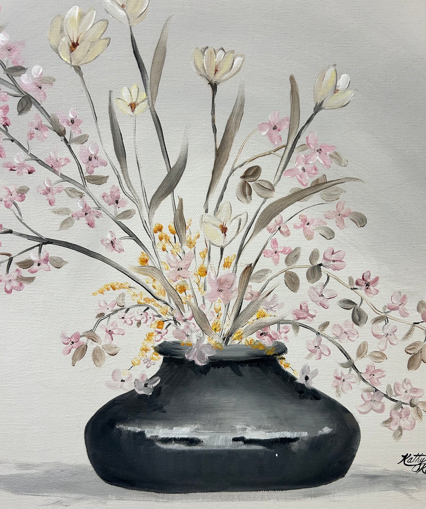 Vintage Framed Hand Painted Floral Artwork