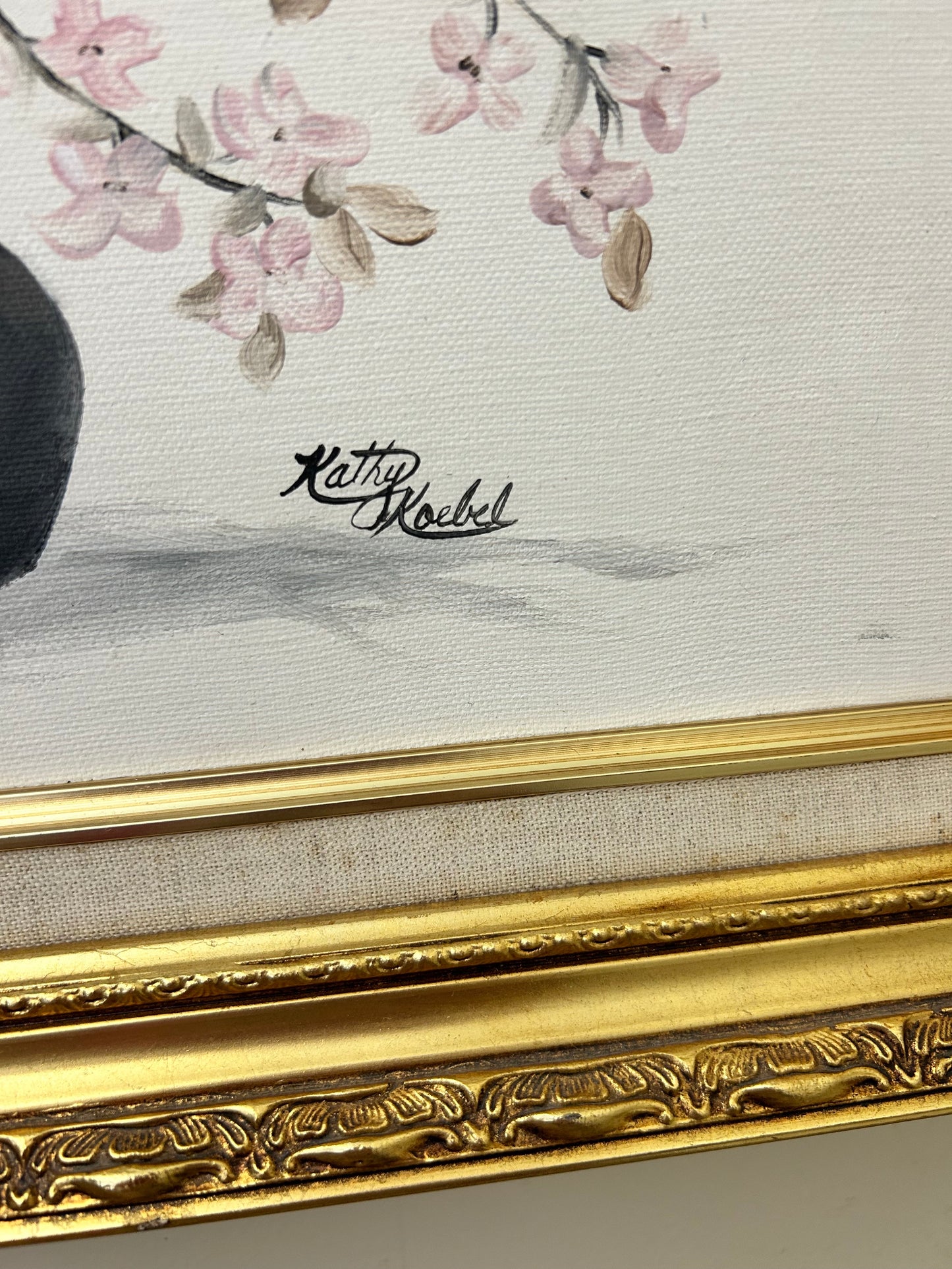 Vintage Framed Hand Painted Floral Artwork