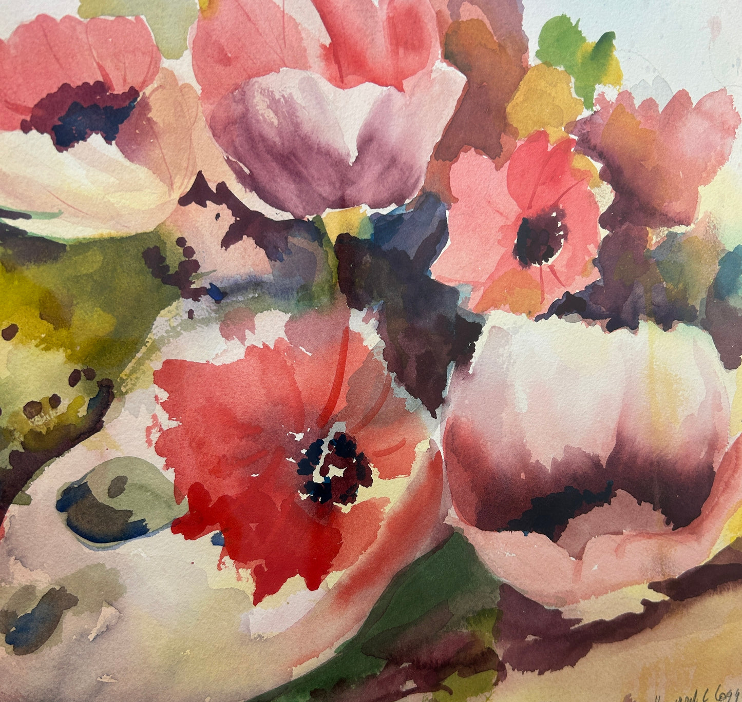 Vintage Framed Watercolor Flower Artwork