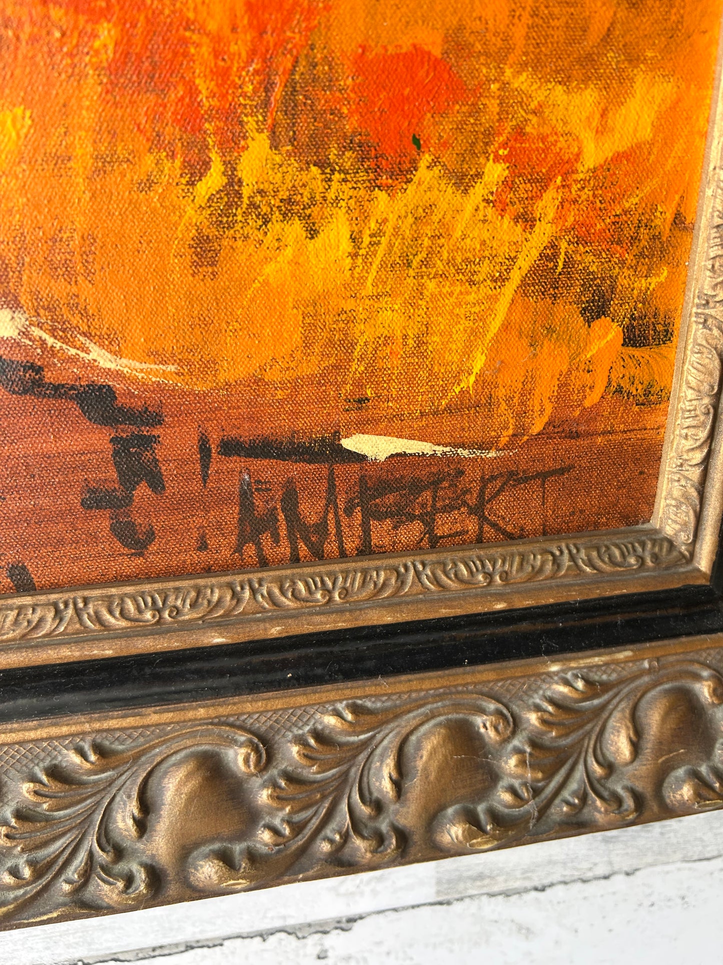 Vintage Mid Century Modern Landscape Oil Painting Artwork