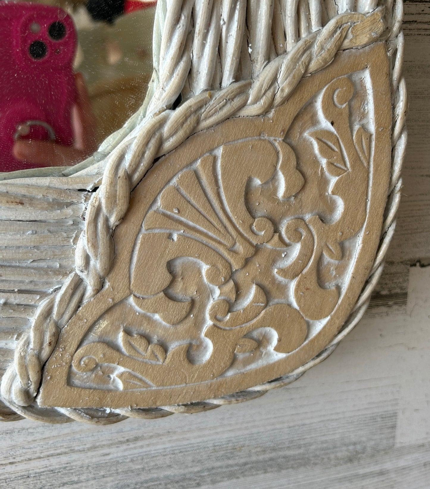 Vintage Rattan White Washed Mirror