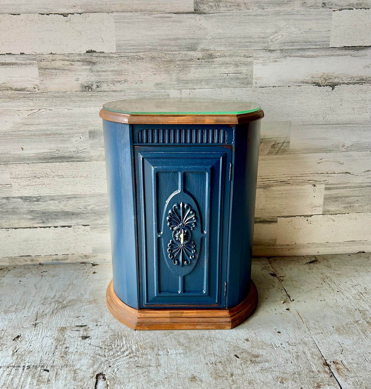 Navy Blue MCM Side Table Cabinet
