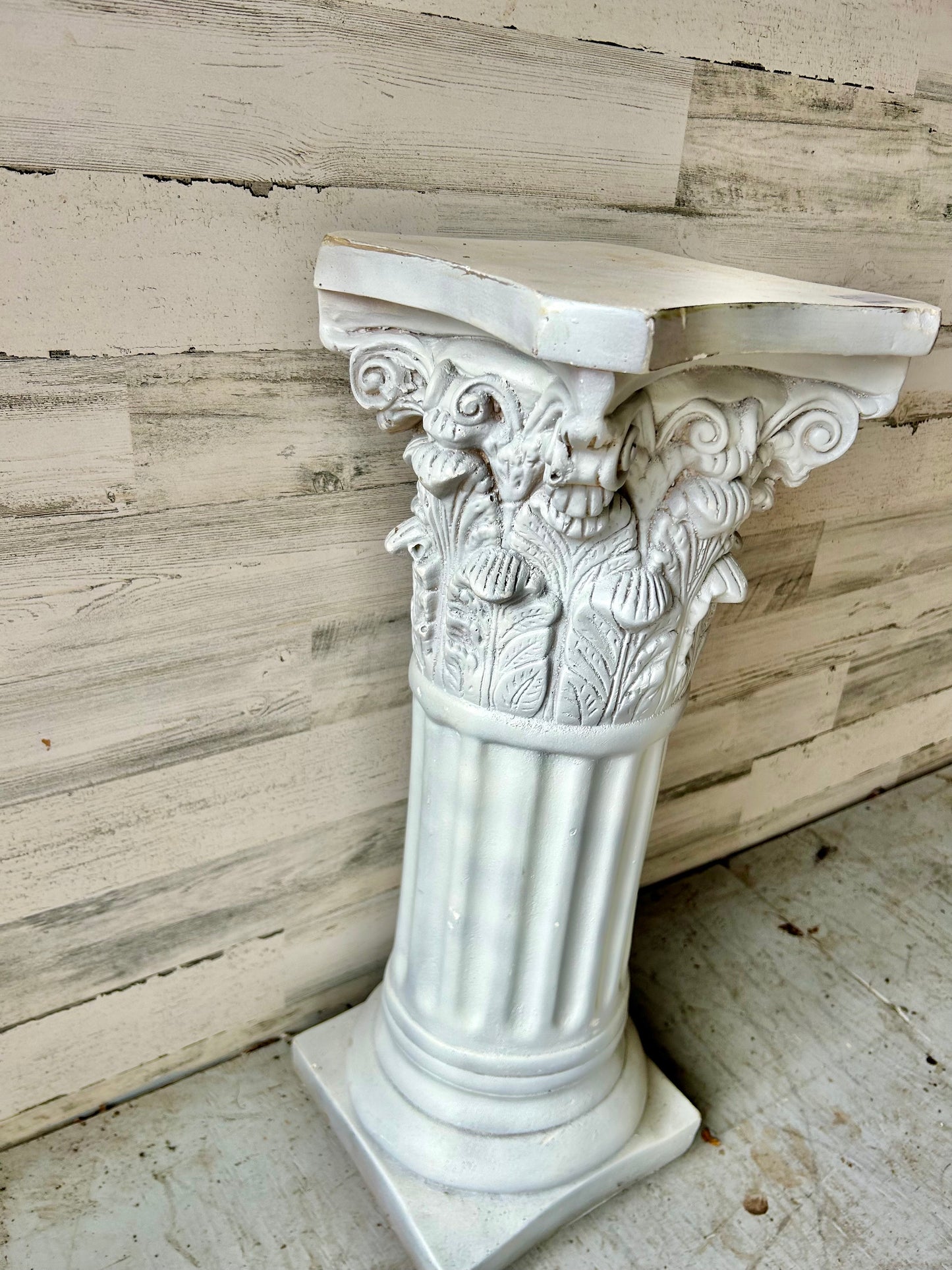 Vintage White Plaster Column Pedestal