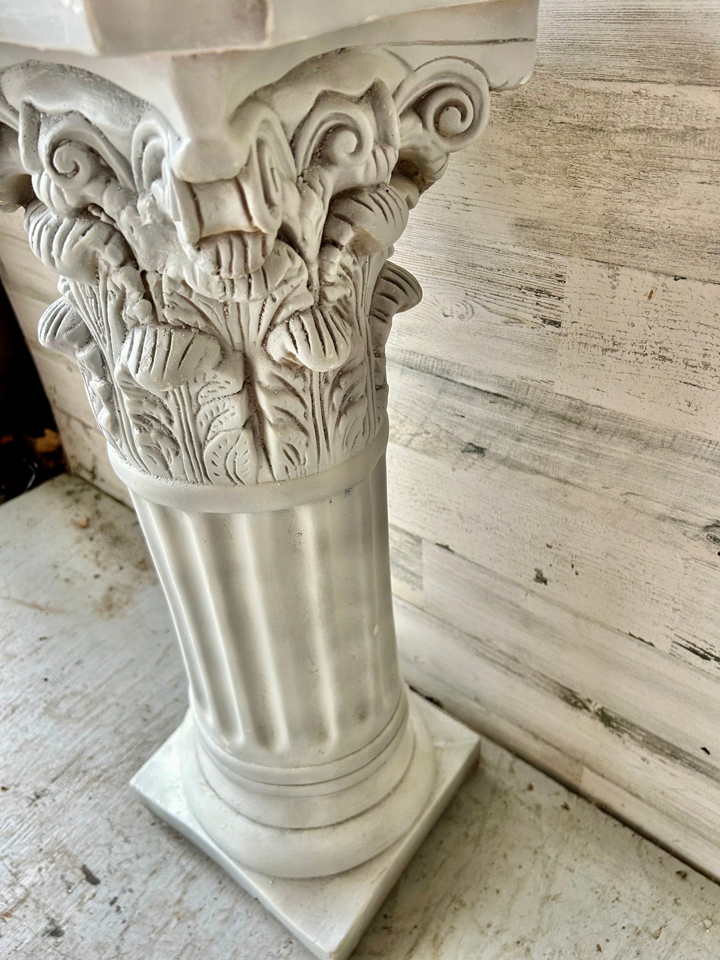 Vintage White Plaster Column Pedestal