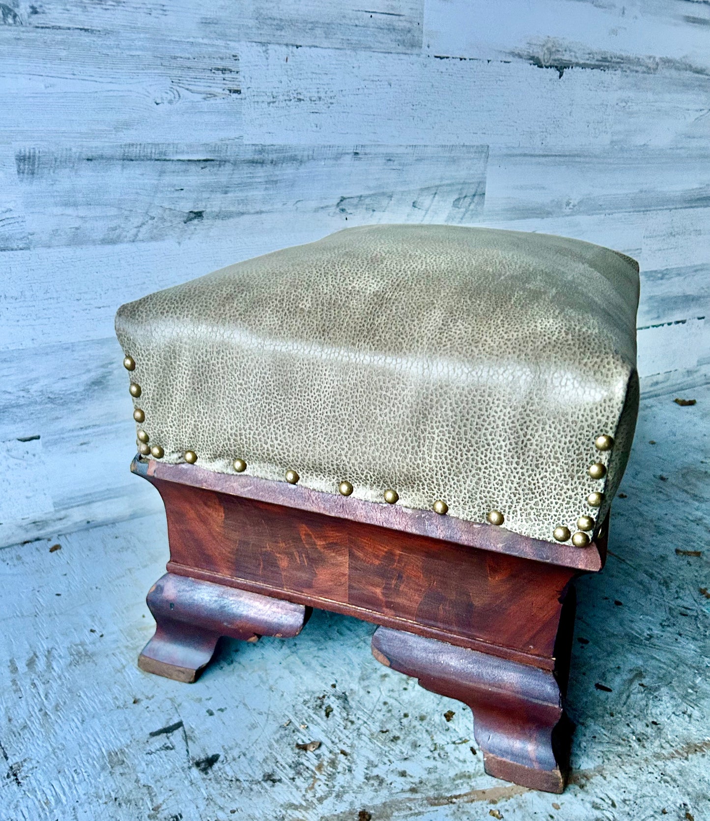 Antique Ostrich Leather Footstool