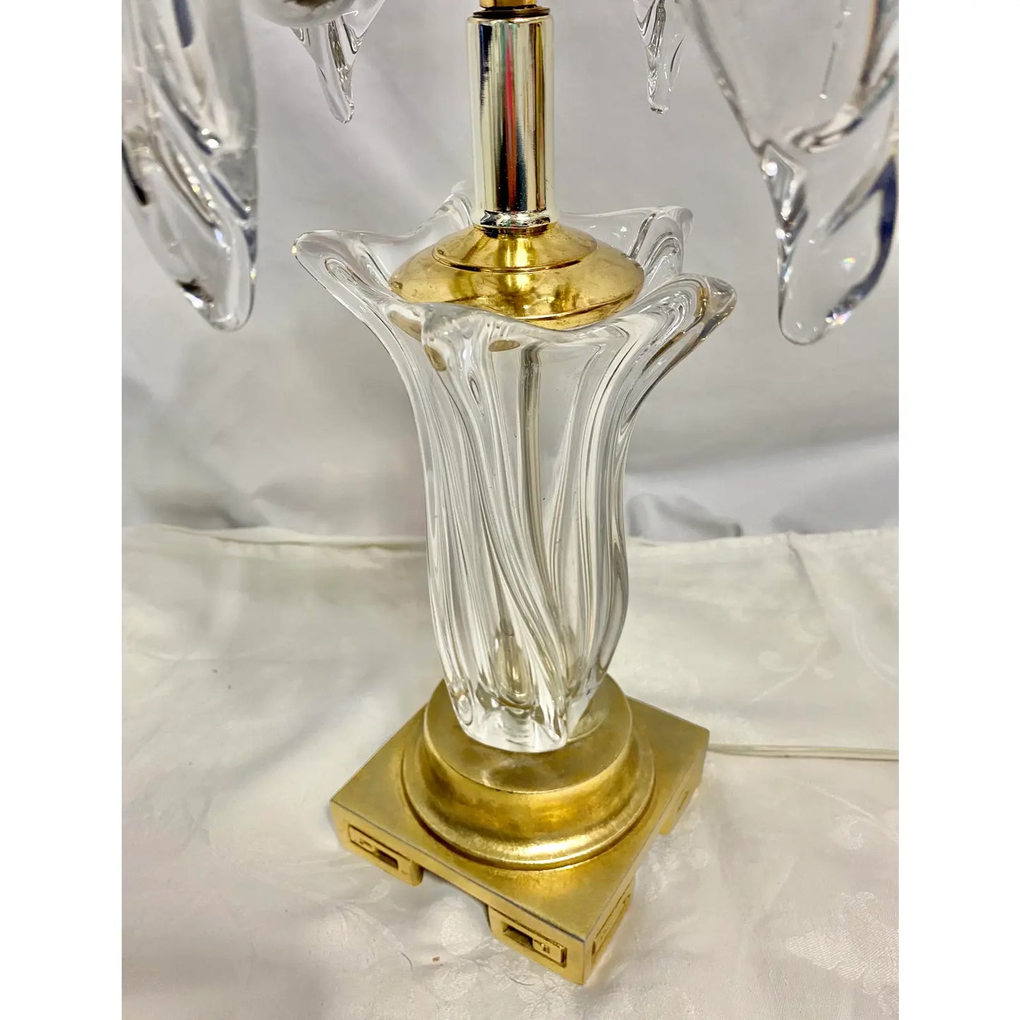 Hand Blown Glass and Brass Table Lamp