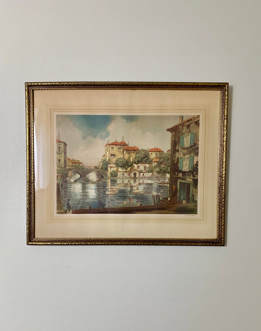 Vintage Signed Venice Italy Europe Print Artwork