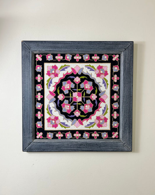 Vintage Framed Pink Knit Artwork