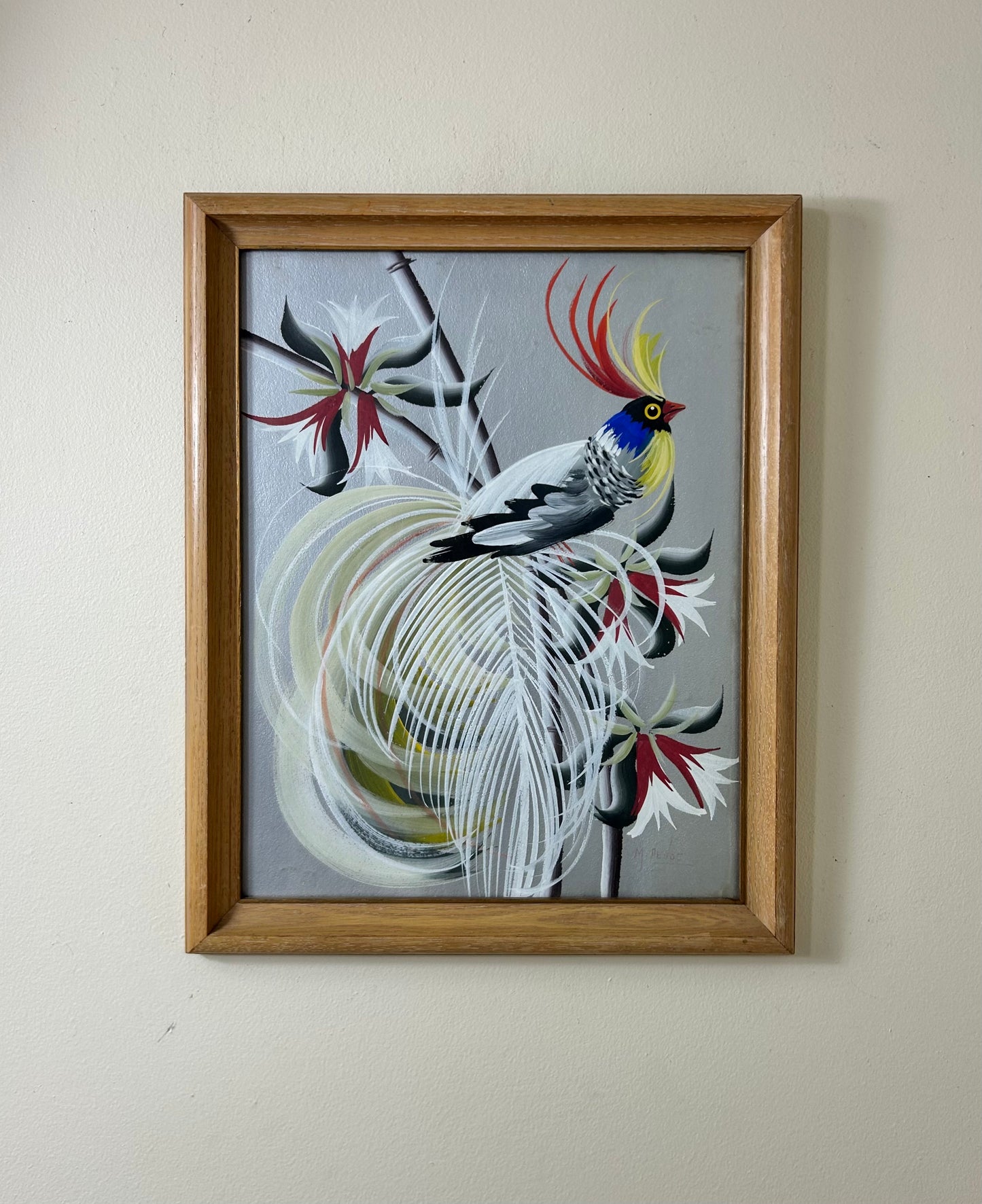 Vintage Framed Bird of Paradise Artwork