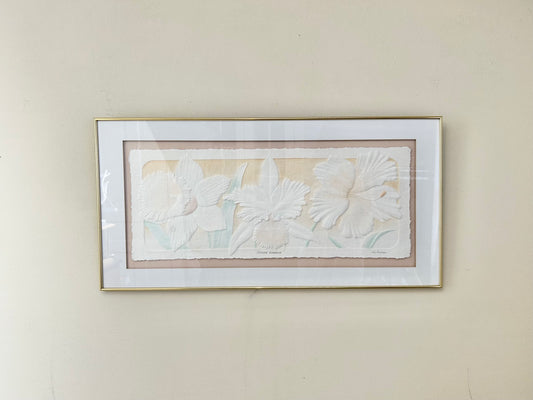 Vintage Framed Paper Floral Artwork