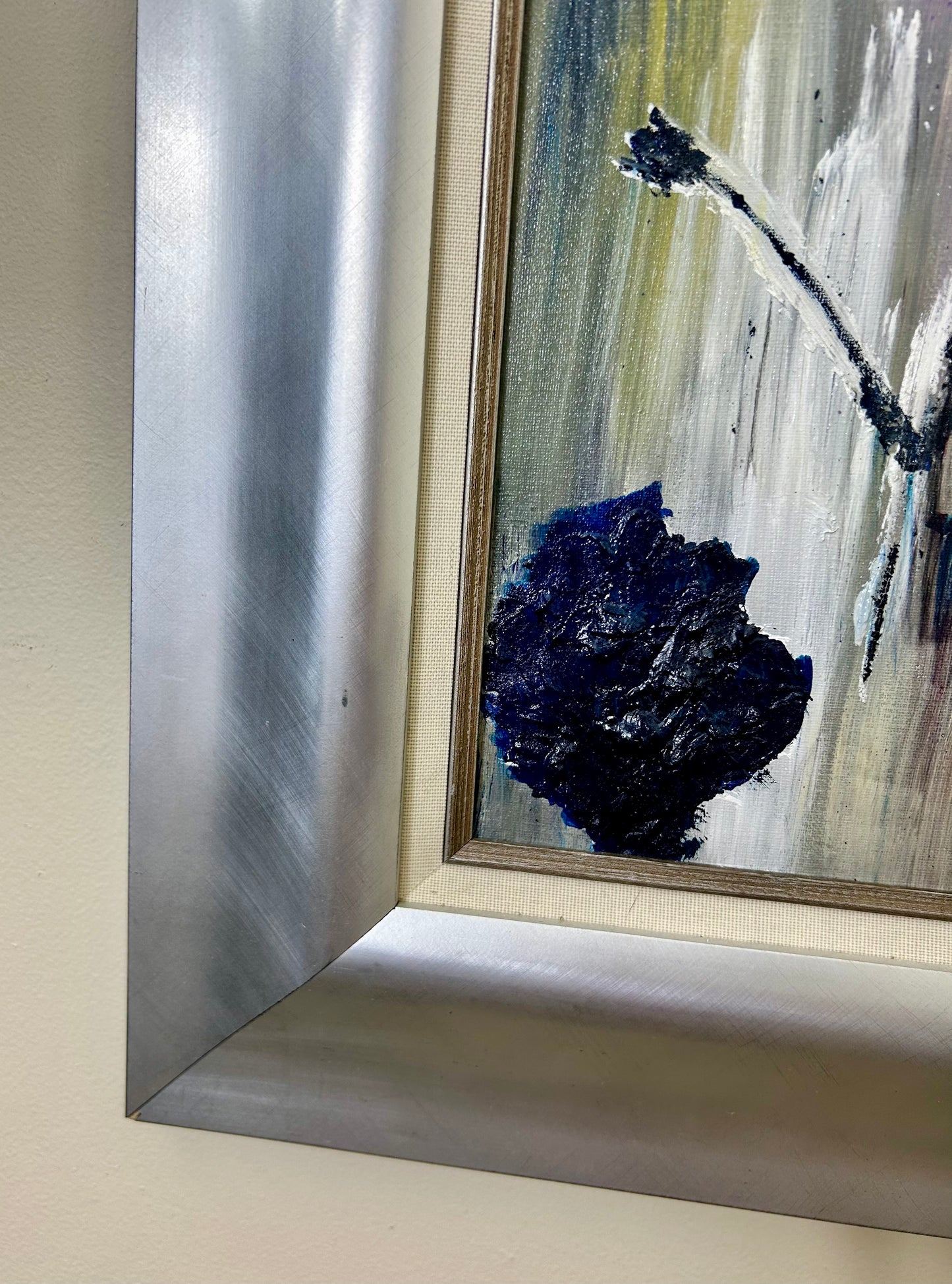 Vintage Hand Painted Blue Floral Artwork