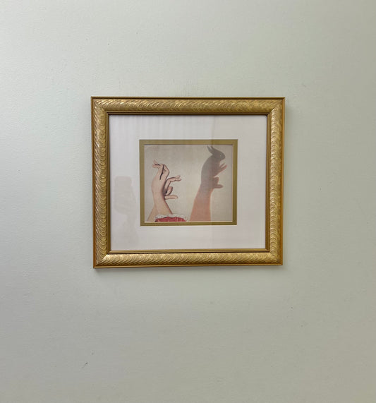 Vintage Framed Bunny Hand Print Artwork