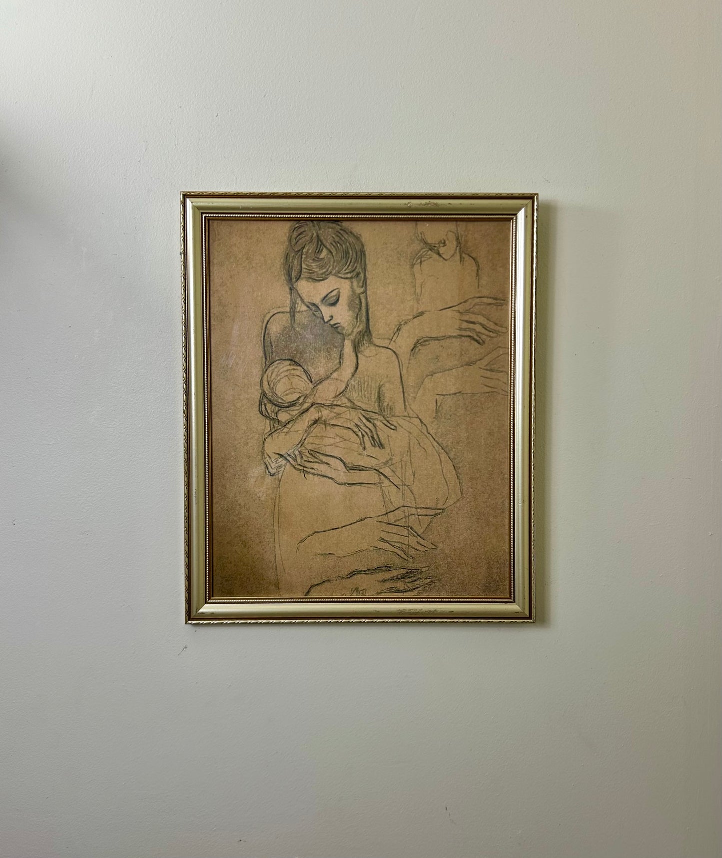 Vintage Framed Woman and Baby Print Artwork