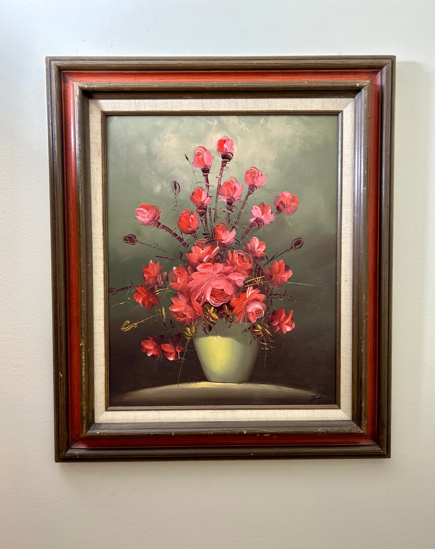 Vintage Framed Canvas Pink Floral Artwork