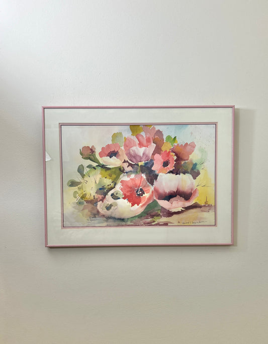 Vintage Framed Watercolor Flower Artwork