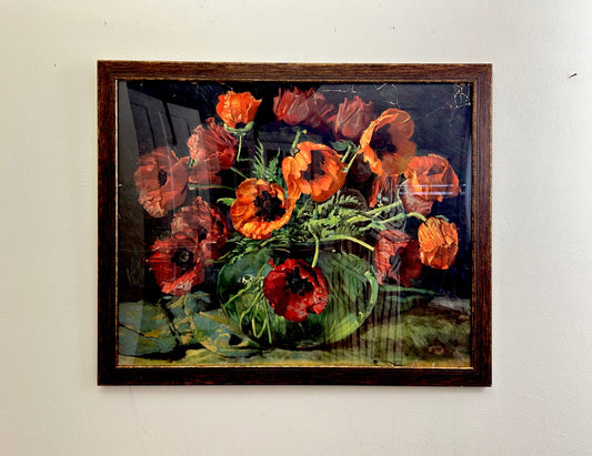 Antique Framed Red Floral Artwork