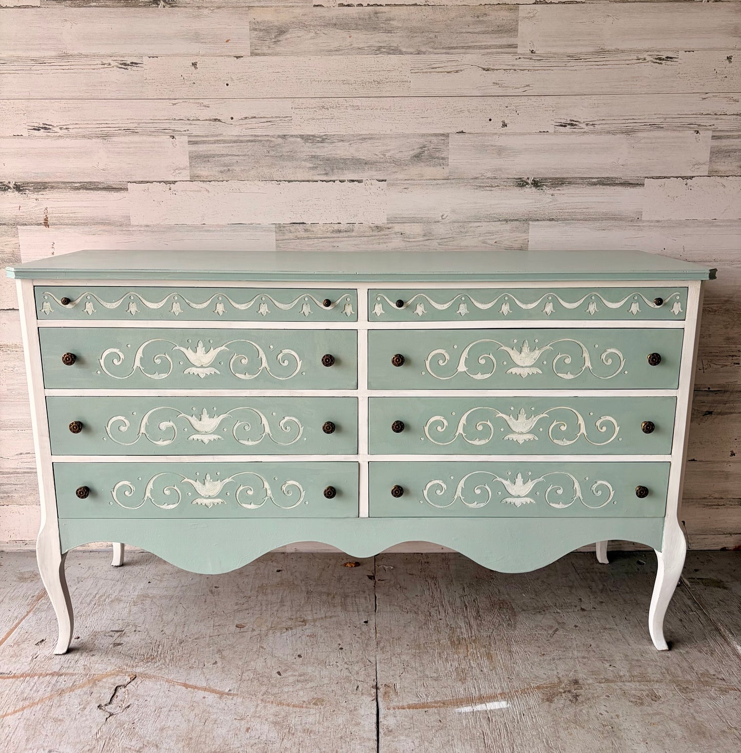 Vintage French Blue Carved Wood Dresser Buffet