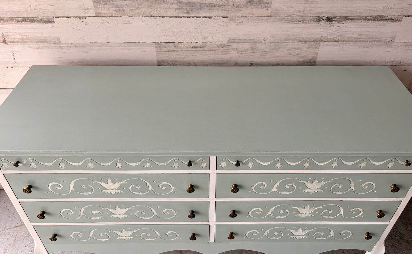 Vintage French Blue Carved Wood Dresser Buffet