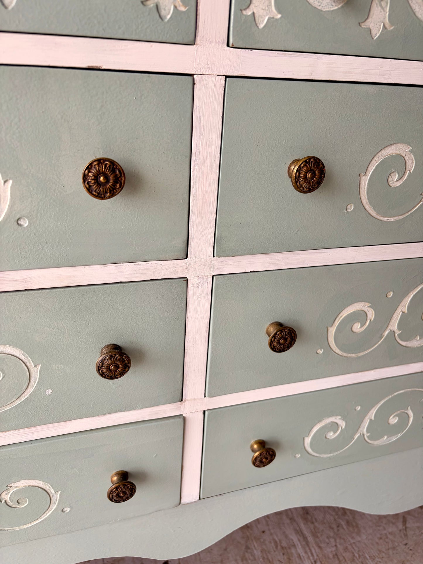 Vintage French Blue Carved Wood Dresser Buffet