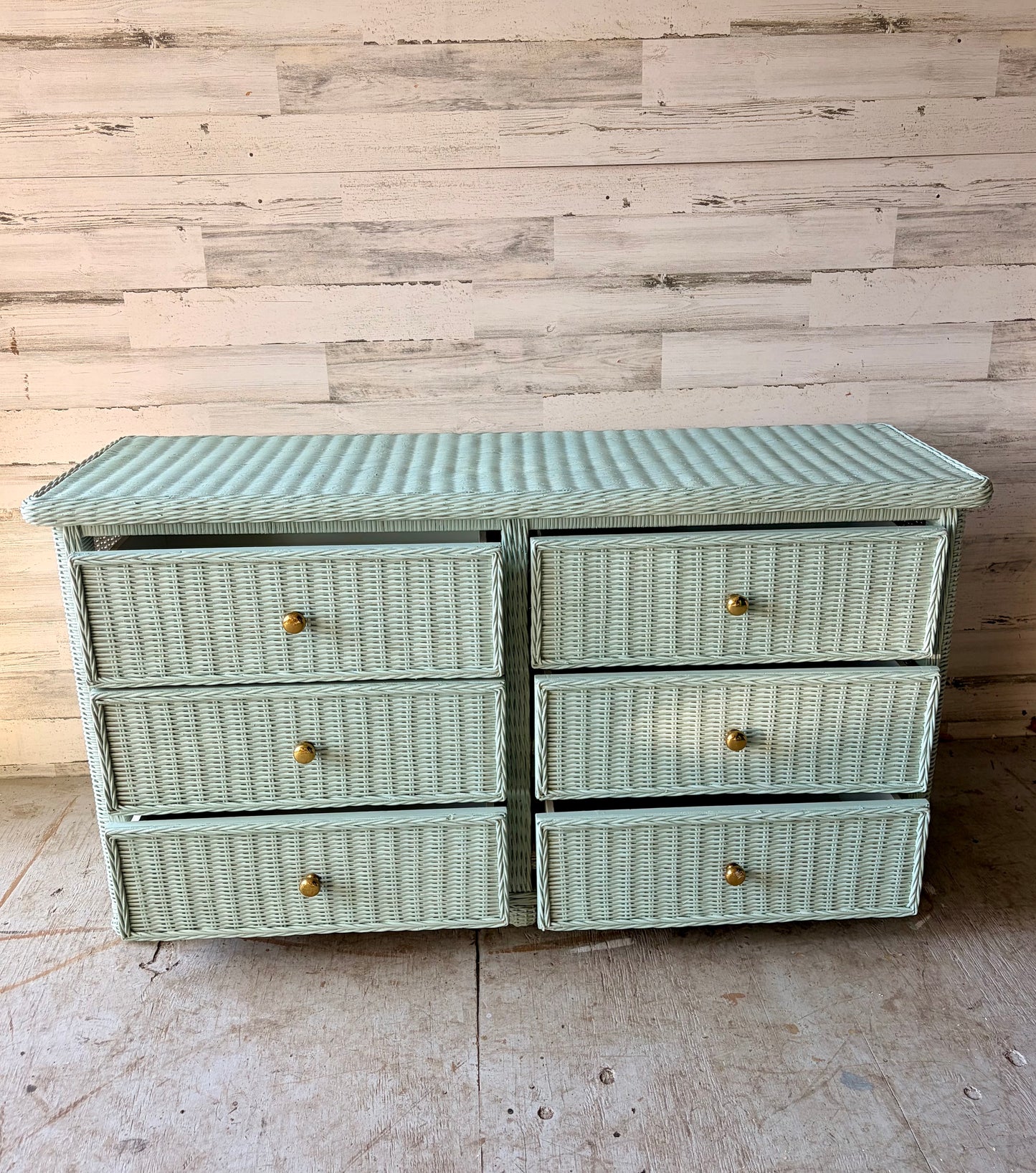 French Blue Rattan Dresser