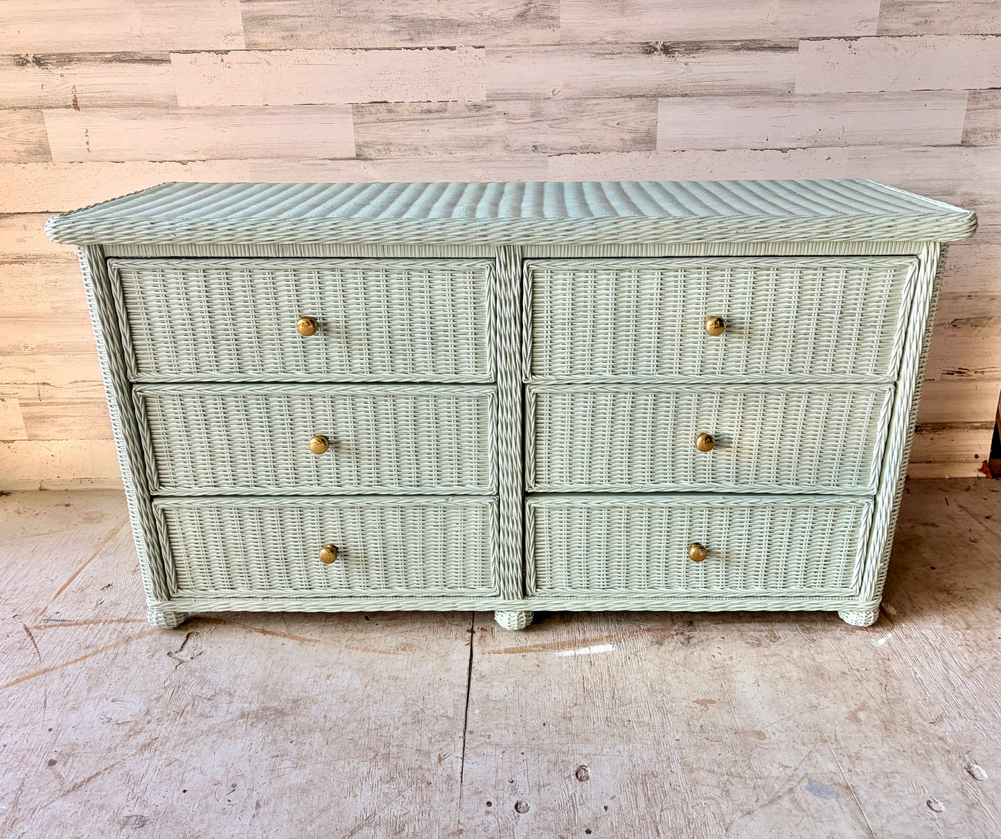 French Blue Rattan Dresser