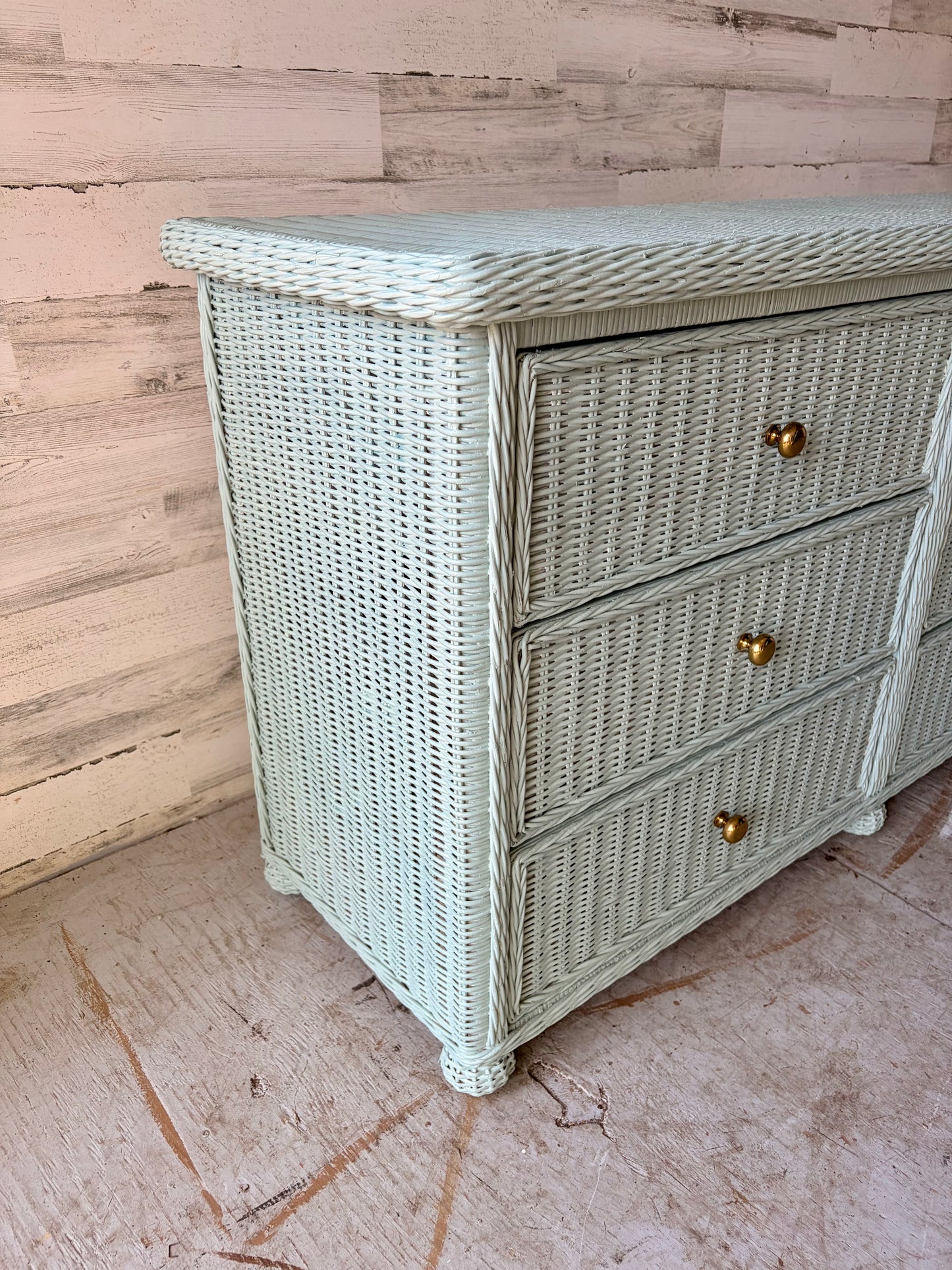 French Blue Rattan Dresser