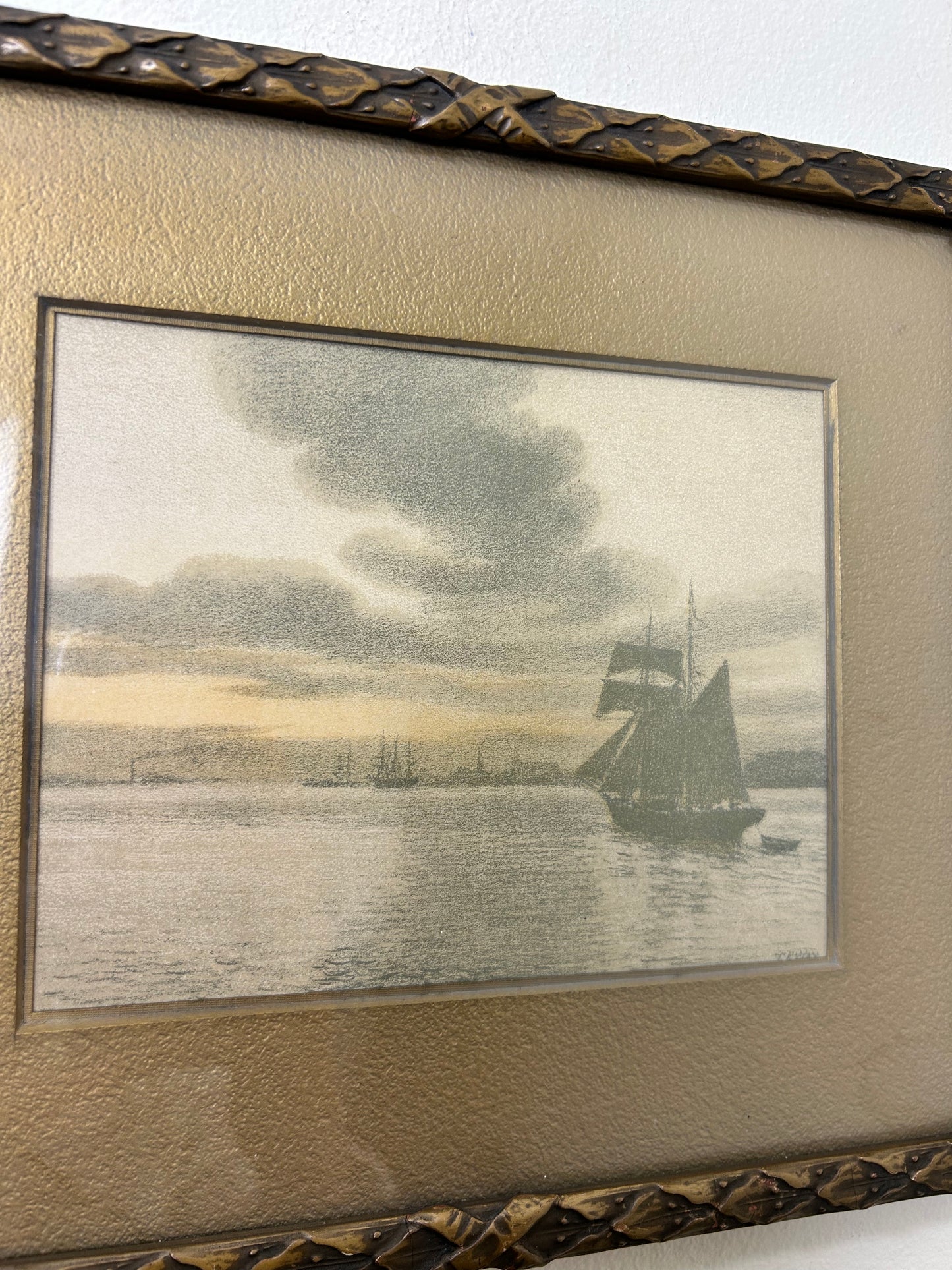 Vintage Gold Seascape Framed Artwork