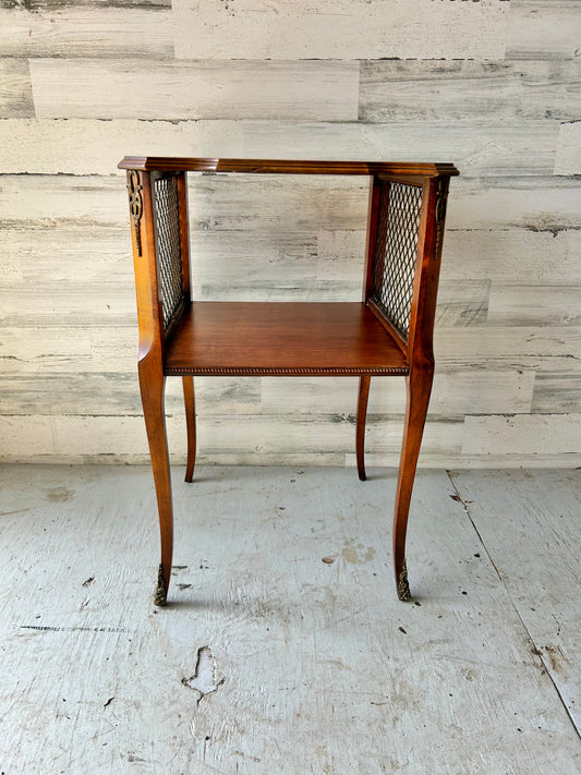 Antique French Flower Inlay Side Table