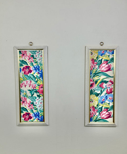 Set of Vintage Framed Floral Fabric Artworks