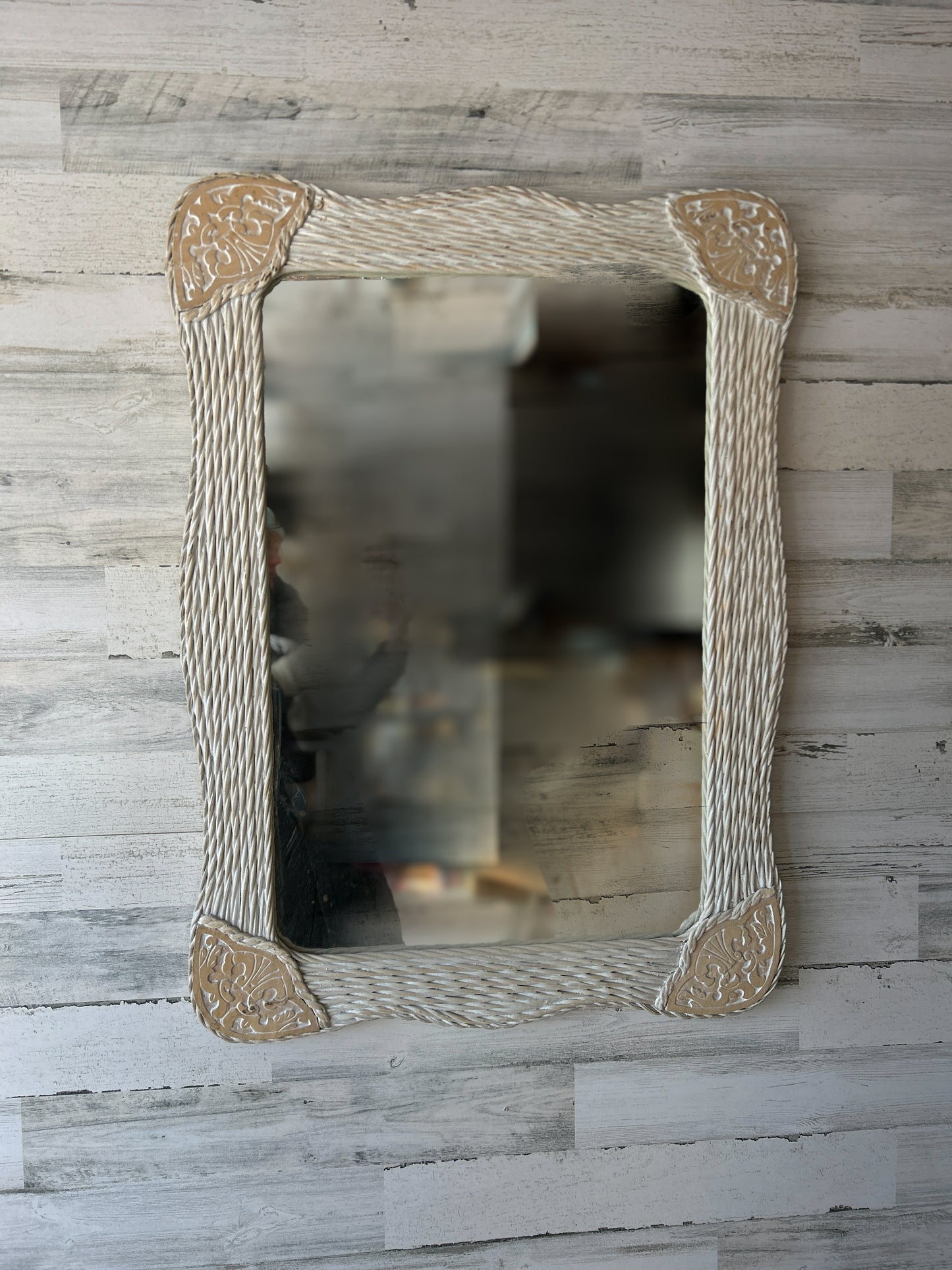Vintage Rattan White Washed Mirror