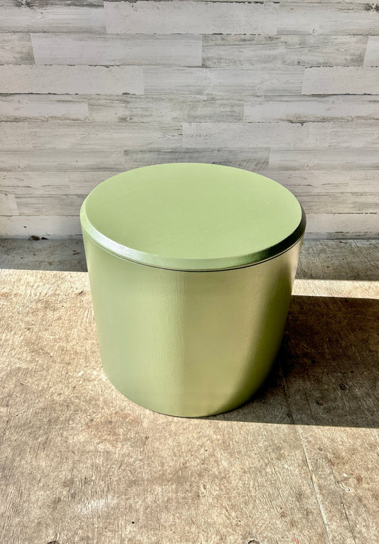 Green Wood Cylinder Drum Side Table