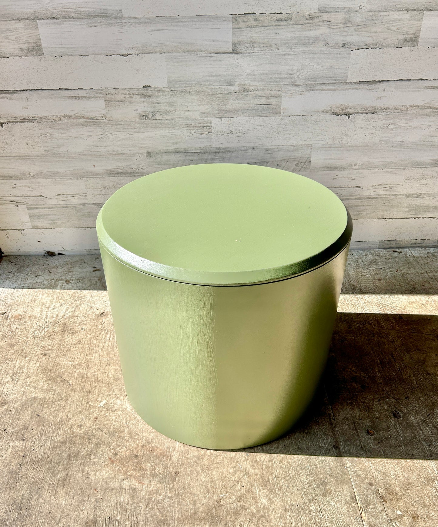Green Wood Cylinder Drum Side Table