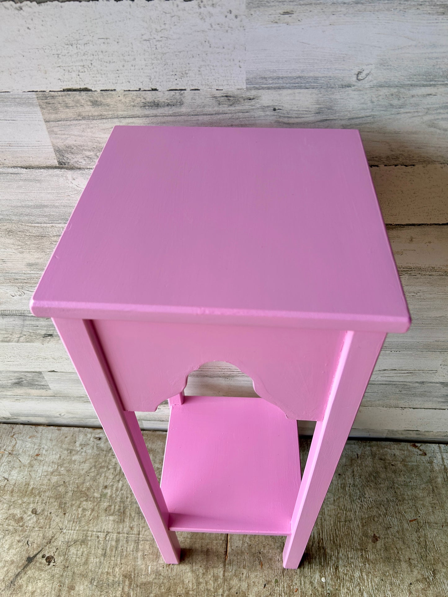 Vintage Pink Wood Plant Stand Side Table