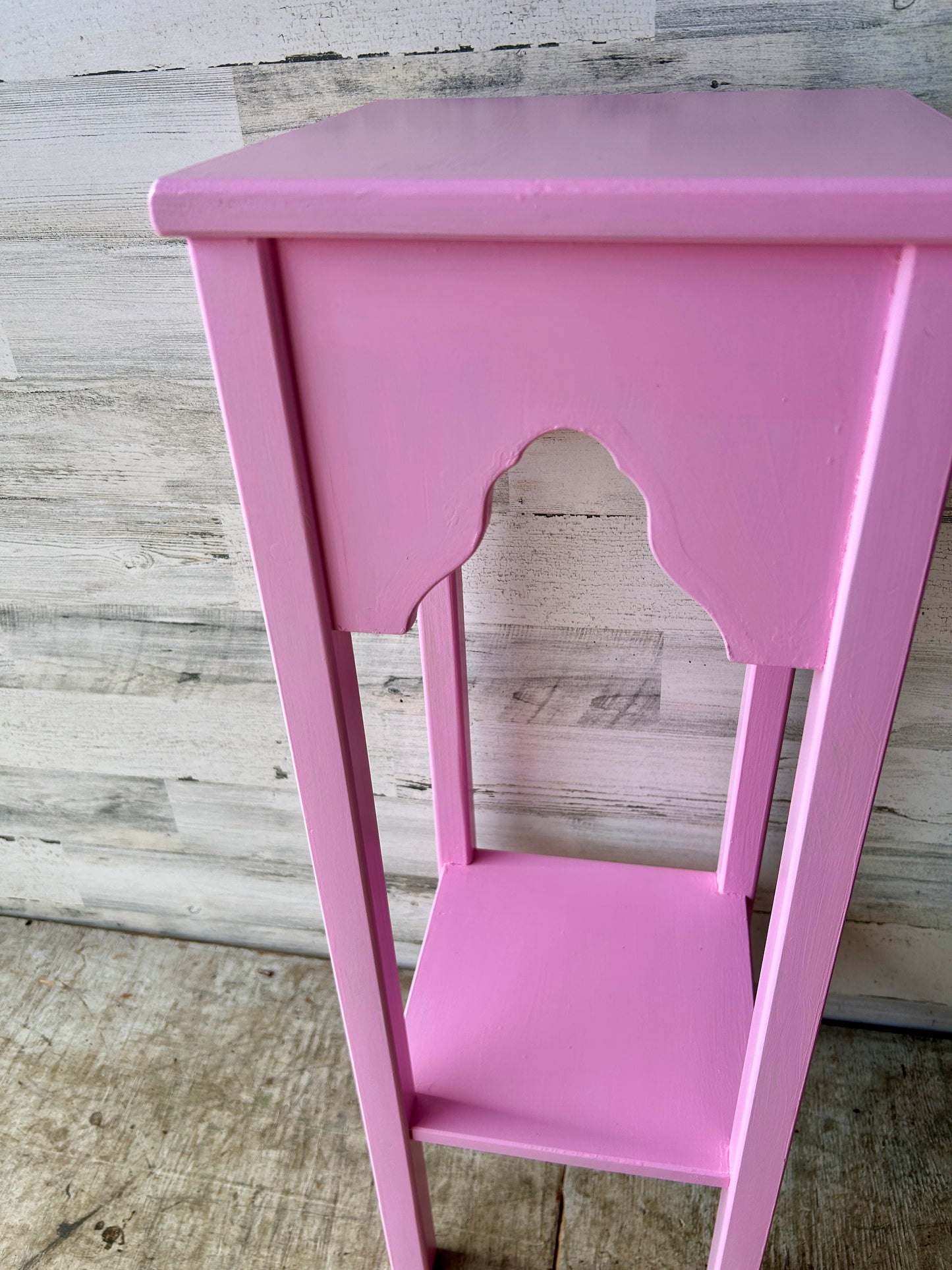 Vintage Pink Wood Plant Stand Side Table
