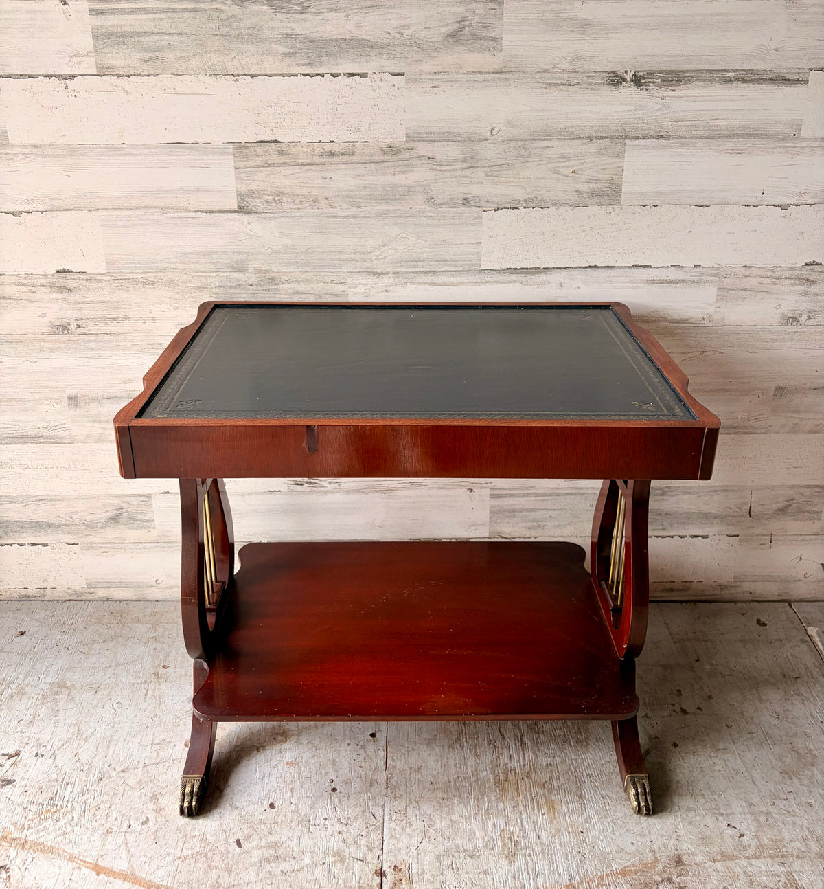 Vintage Mahogany and Leather Accent Table