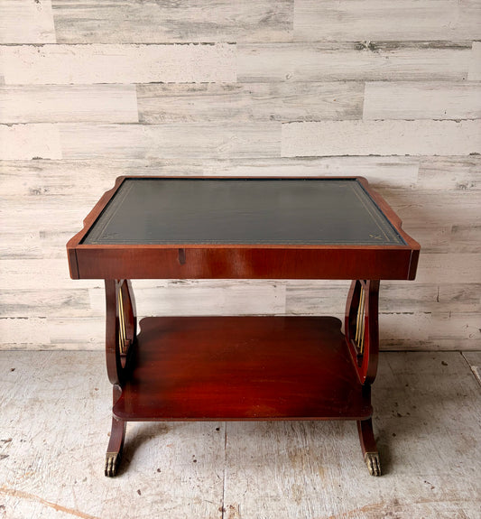 Vintage Mahogany and Leather Accent Table