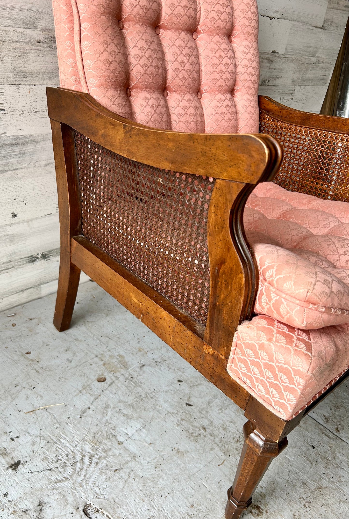 Vintage Pink Rattan Arm Chair