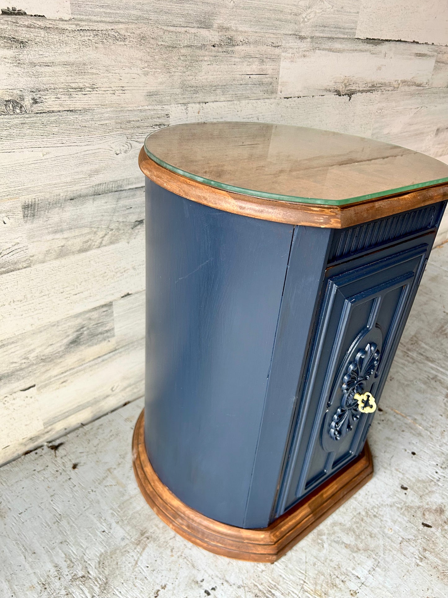 Navy Blue MCM Side Table Cabinet