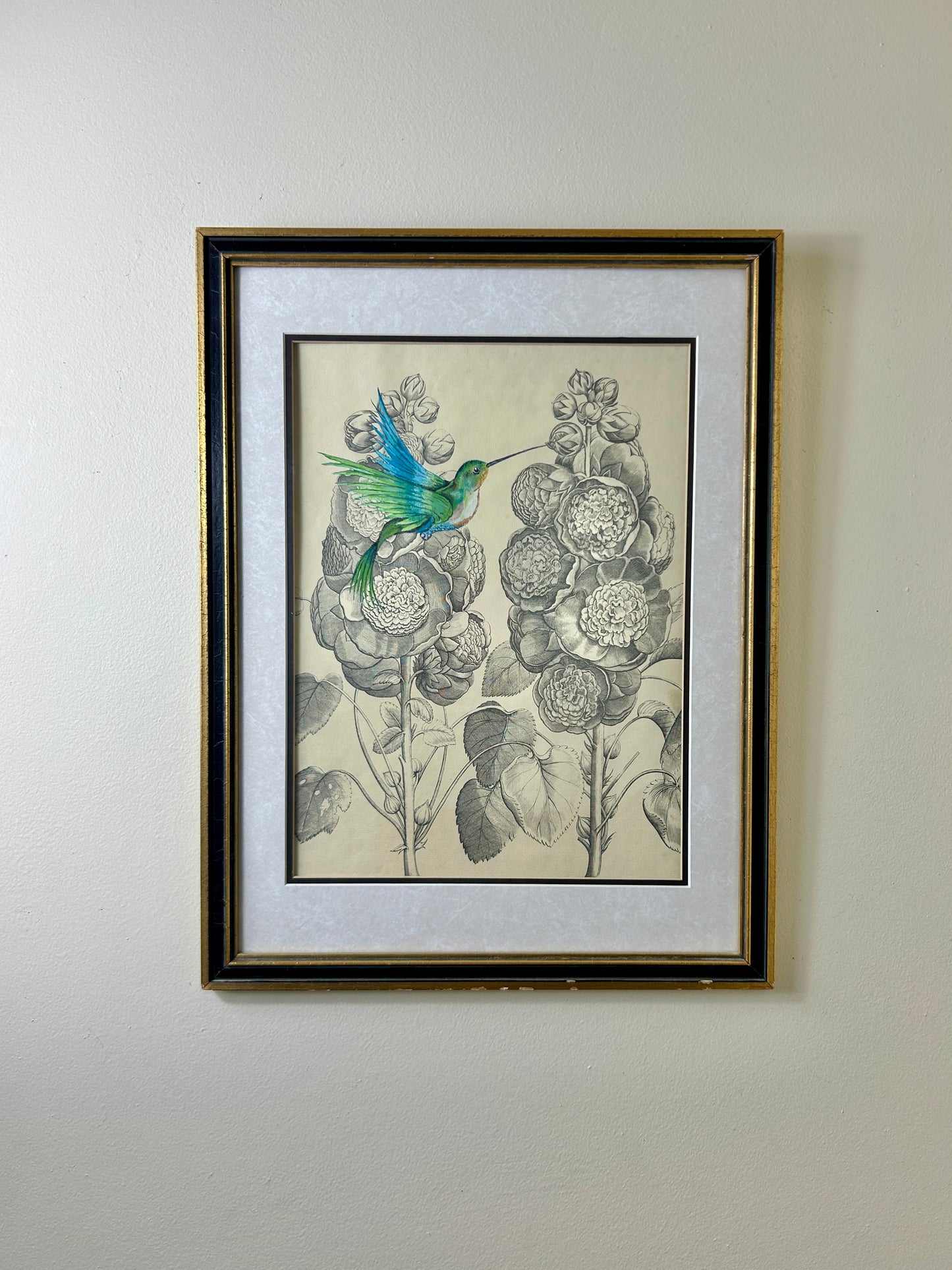 Vintage Framed Floral Bird Artwork