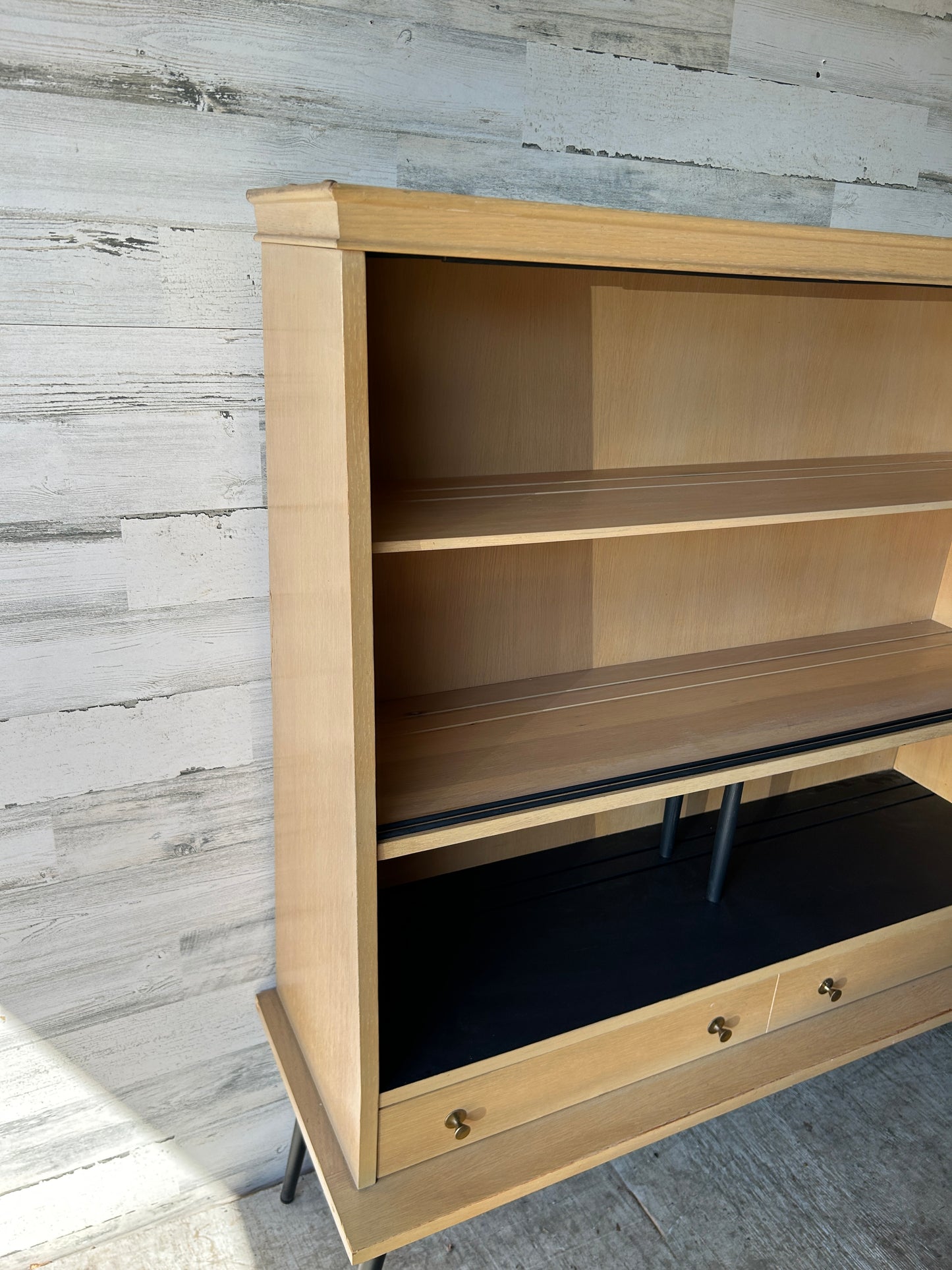 Mid Century Modern Blonde Wood Shelf with Drawer
