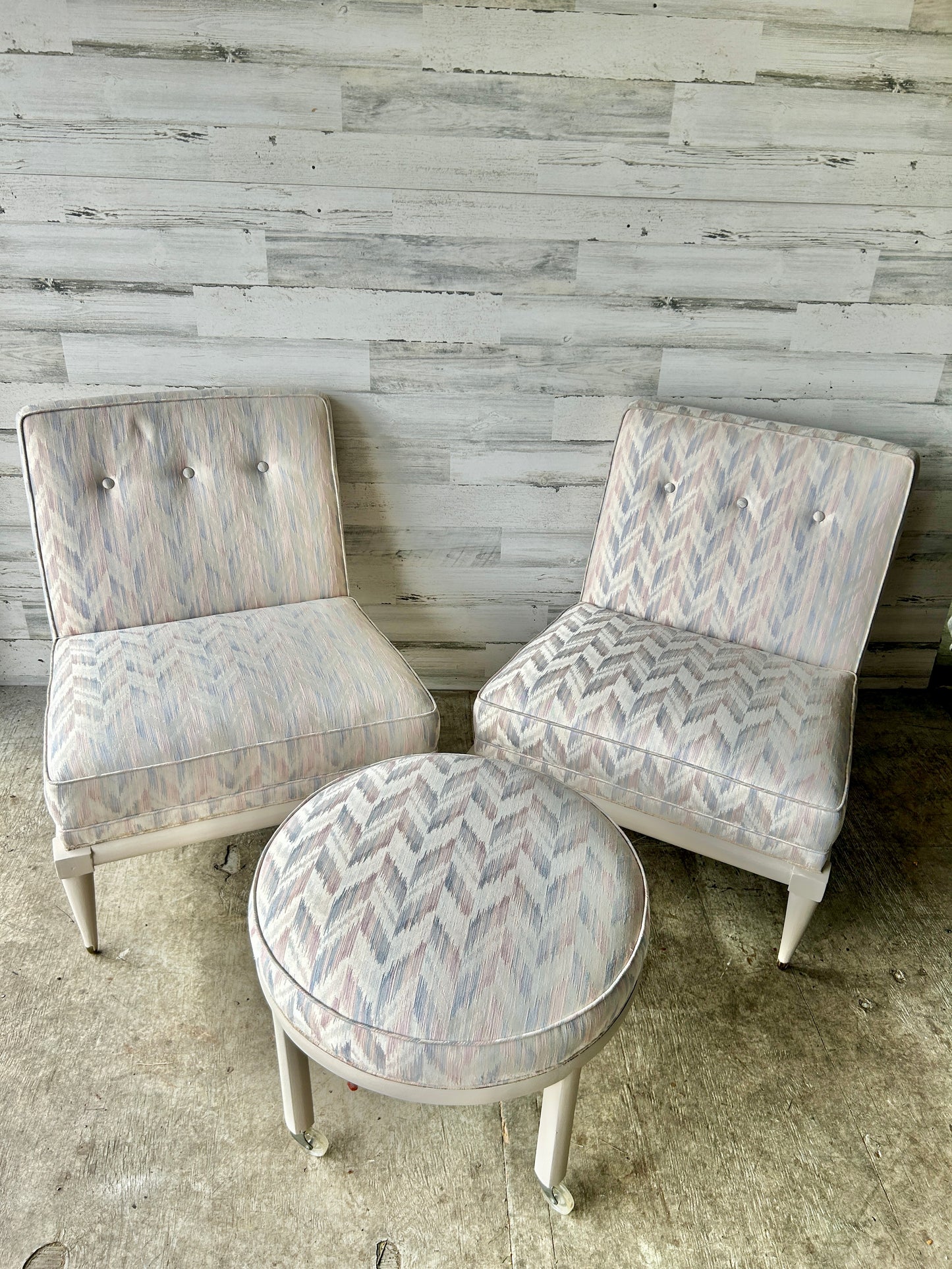 Vintage Mid Century Modern Set of Chairs with Ottoman