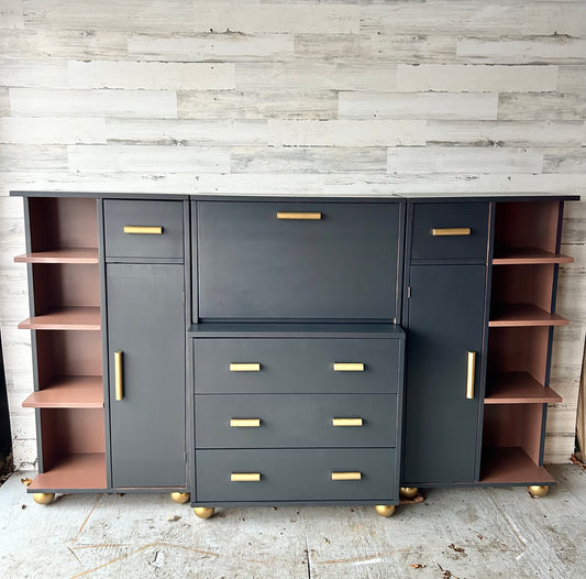 Vintage Mid Century Shelving Desk Cabinet
