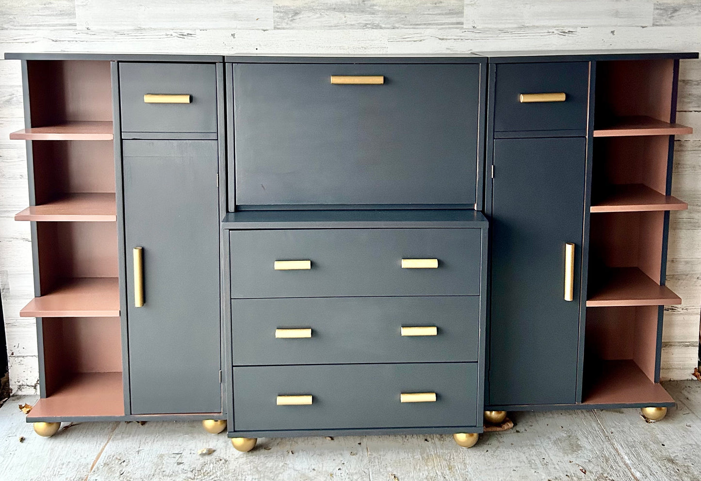 Vintage Mid Century Shelving Desk Cabinet