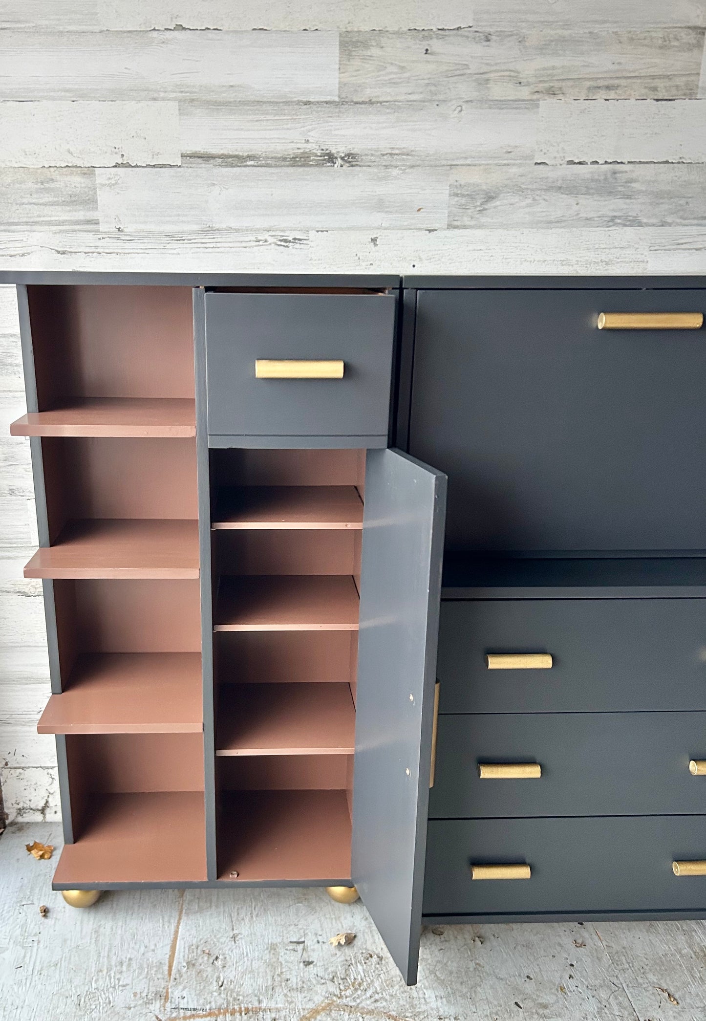 Vintage Mid Century Shelving Desk Cabinet