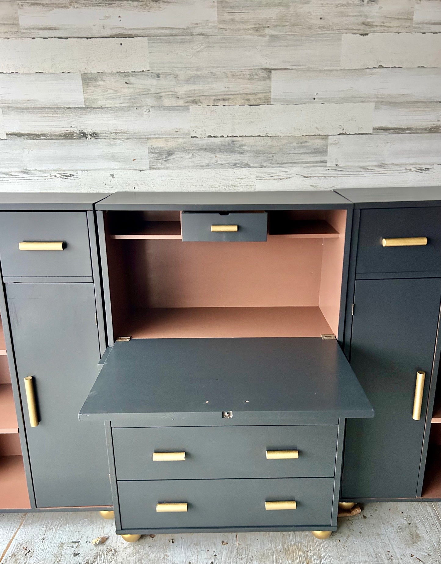 Vintage Mid Century Shelving Desk Cabinet