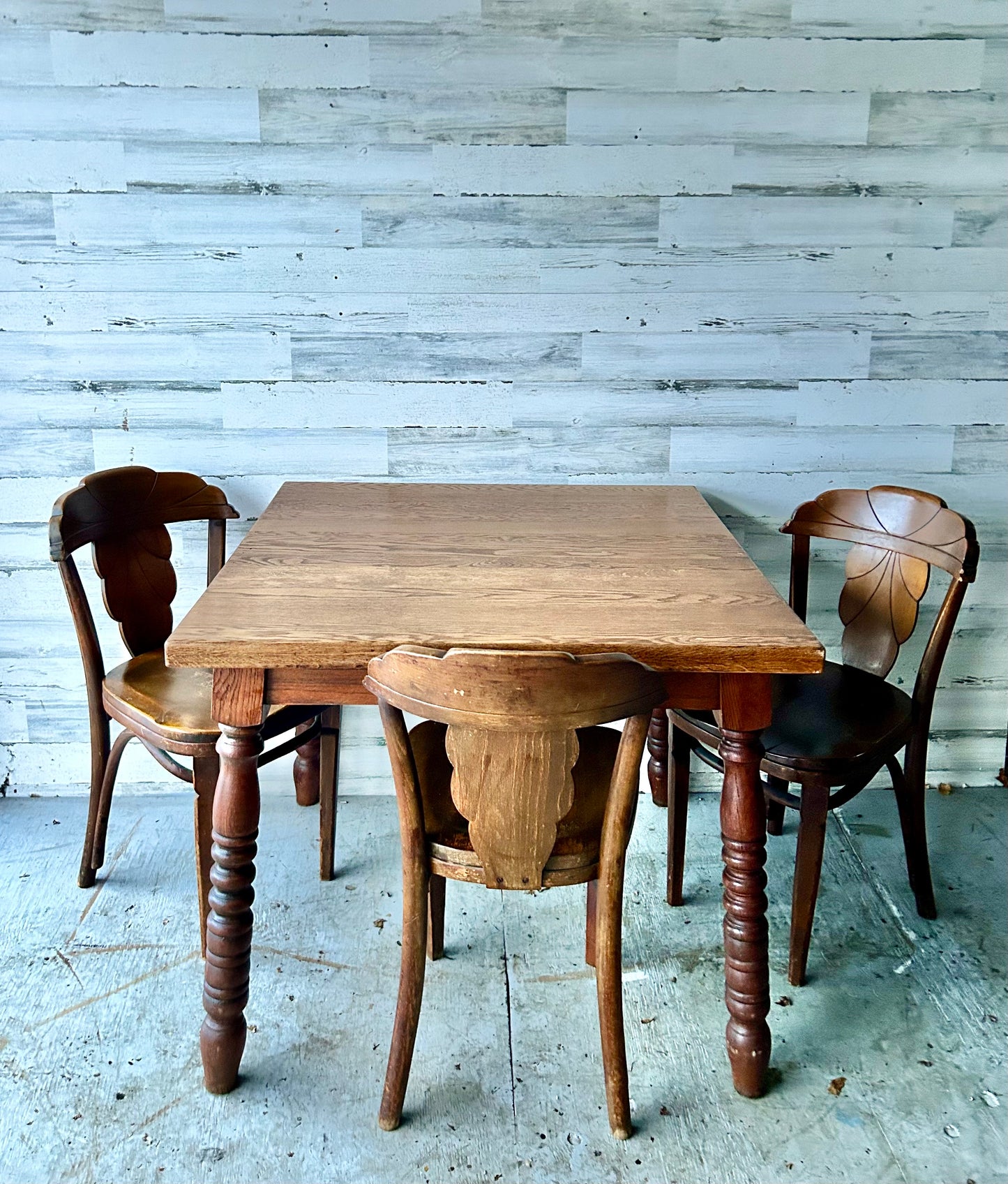 Antique Oak Wood Kitchen Table with Chairs